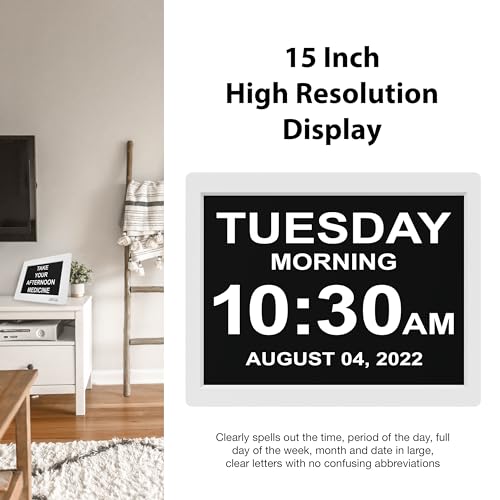 Image of American Lifetime 【New 2024 Dementia Clock Large Digital Clock for Seniors, Digital Clock Large Display, Custom Alarms, Clock with Day & Date for Elderly, Large Number Digital Clock White, 15 Inch