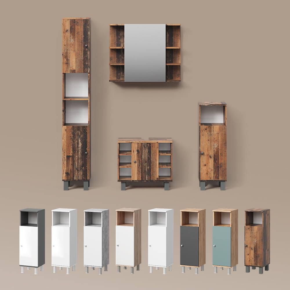 Livinity Set mobili bagno Fucino, Rovere rustico, 4 parti