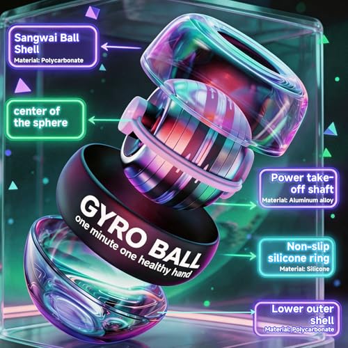 Auto Start Gyro Ball Wrist Ball Trainer, Gyroscopic Forearm Exerciser & Grip Strengthener for Hand, Finger & Arm, Beginner Friendly Wrist Strengthener with LED Light, Storage Bag for Home Gym & Sports - image 3