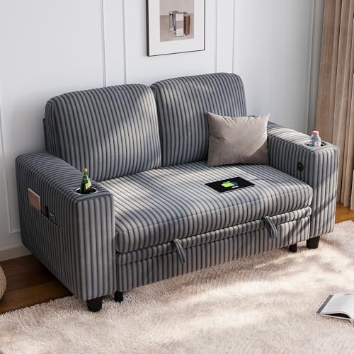 Image of LINSY HOME Sectional Sleeper Sofa Pull Out Couches for Living Room (Grey, Storage) | Pull Out Sofa Bed