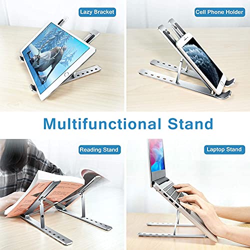 Image of Laptop Stand, Height-Adjustable, Foldable, Portable, Ventilated, Fits Up to 15.6-Inch Laptops (Aluminium Alloy, Silver)
