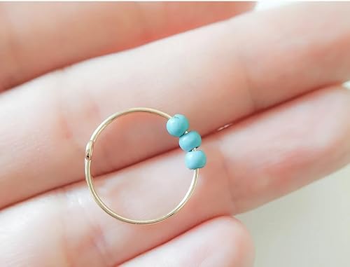 Miniatura 5 de MoonliDesigns Anxiety Ring Anti Stress Relief Fidget Worry Ring Triple Natural Turquoise Beads Spinner Ring 14k Gold Filled (6)