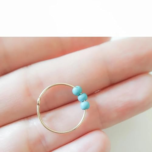 Miniatura 5 de MoonliDesigns Anxiety Ring Anti Stress Relief Fidget Worry Ring Triple Natural Turquoise Beads Spinner Ring 14k Gold Filled (6)