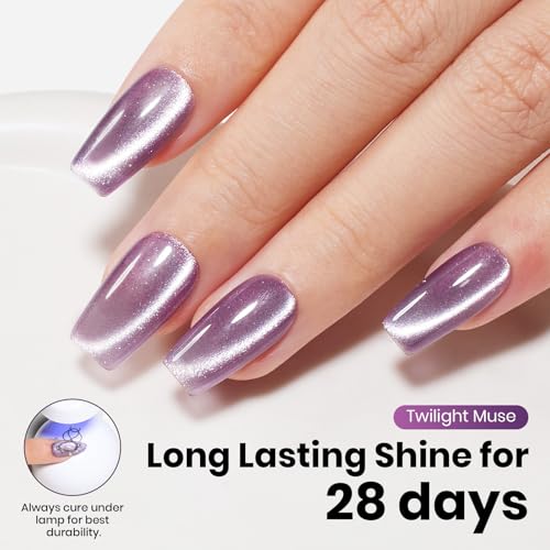 Image of Beetles Twilight Muse Purple Cat Eye Gel Nail Polish - 15ML Full Size Purple Cat Eye Gel Polish Glitter Magnetic Translucent Glassy Effect Soak Off UV French Nail Art Design DIY Manicure Gifts