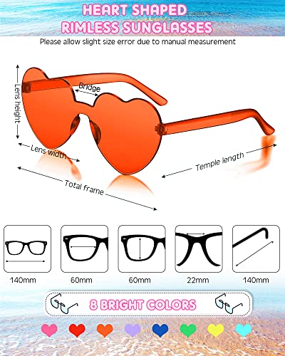 Frienda 8 Pairs Heart Shaped Sunglasses for Women Rimless Heart Glasses Candy Color Sunglasses for Party Favor2