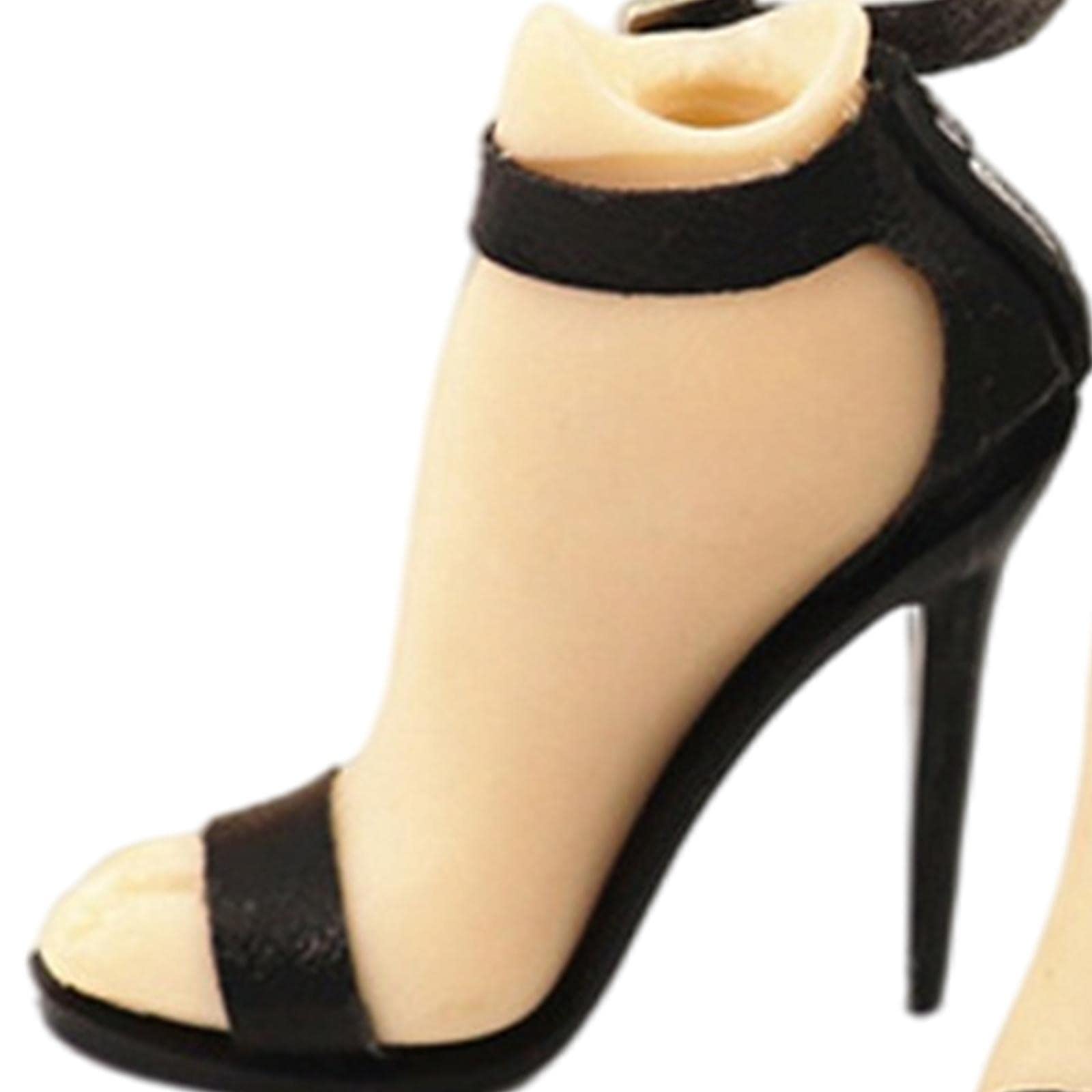 1 Paire Hauts Femme Chaussures Déguisement Sandales Figurine Modèle 1/6 Plastique Utilisé Adapté Aux Collections Personnalisation, Le noir