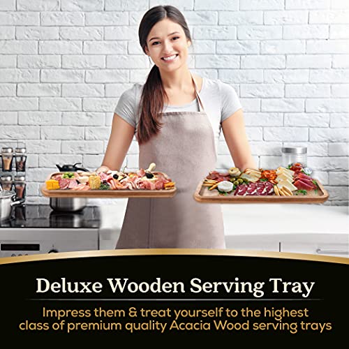 Globoid Acacia Wooden Platters For Food & Decor, Wooden Serving Board & Platter, Wood Serving Trays & Plates, 13' X 6' Flatbread Plate, Wood Plate Set Of 3 Food Platter #TOP6