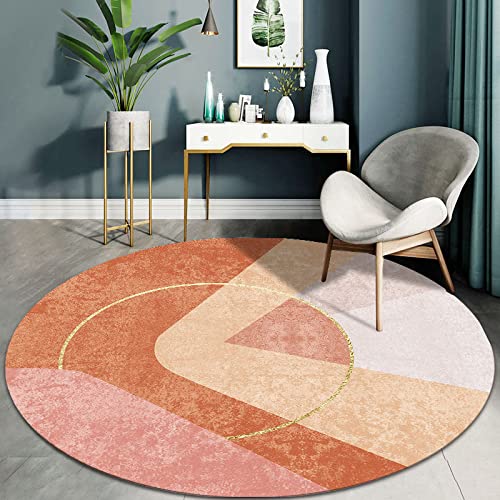Tapis antidérapant rond ø 120cm lavable style patchwork orange et marron - 2