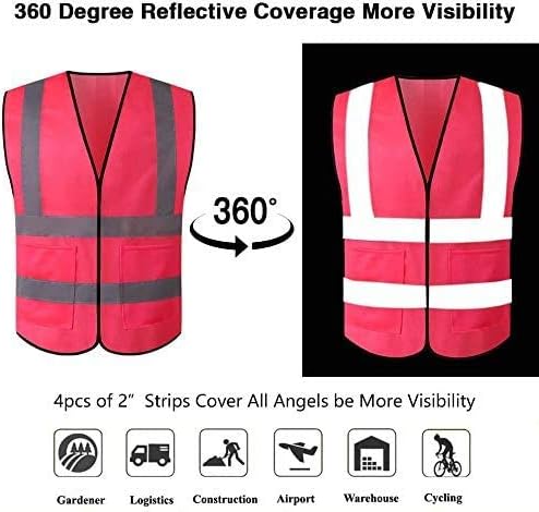 JSungo High Visibility Safety Vest 10 Pack, ANSI Class 2 Security Vest with 2 Inch Reflective Silver Strip, Women Construction Vest for Night Running, Jogging, Cycling Walking (Pink