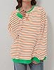 TERIVEEK Women Oversized Striped Color Block Long Sleeve Crew Neck Sweatshirt Casual Loose Pullover Y2K Shirt Top, Orange, Medium #4