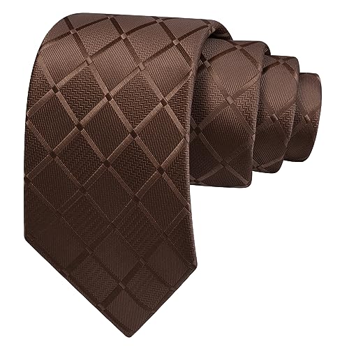 Image of GUSLESON 3.15 inch(8cm) Mens Tie and Lapel Pin Plaid Checkered Necktie Hankerchief Cufflinks Set for Men