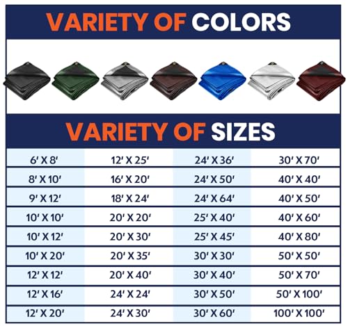 Image of Extra Heavy Duty 14 Mil Tarp Cover, Waterproof, UV Resistant, Rip and Tear Proof, Poly Tarpaulin with Reinforced Edges for Roof, Camping, Patio, Pool, Boat (Maroon /Black 30′ X 70′)