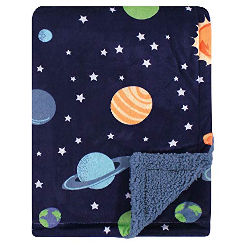 Image of Hudson Baby Unisex Baby Plush Mink and Sherpa Blanket, Solar System, One Size