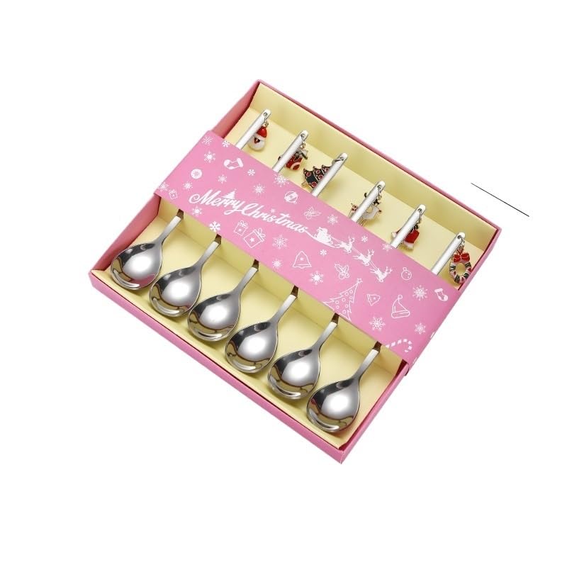 ONUIFIKE Silverware Set, 6/24/36/48pcs Dessert Spoon Pendant Stainless Steel Coffee Spoon Fruit Spoon Christmas Gift Tableware, Home Cutlery Flatware Set(Silver,24 Pieces for 4)