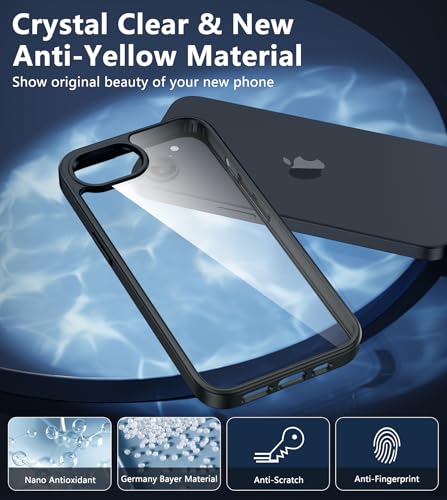 Image of FNTCASE for iPhone 17e & iPhone 16e Case Clear: Phone Cases Compatible with Magsafe Slim Anti Yellowing Military Grade Drop Protection Rugged Shockproof Protective Transparent Phone Cover (D-Black)