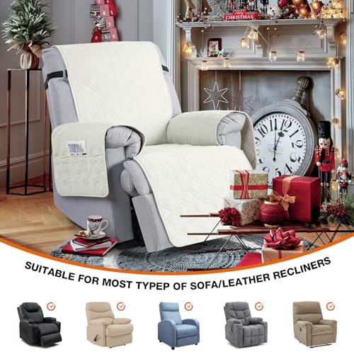 Image of VANSOFY 100% Waterproof Recliner Chair Covers, Recliner Cover Non-Slip Dog Chair Cover Furniture Protector Washable Slipcover with Pocket, Elastic Straps for Pets, Dogs(Off White, 23.6 inch)