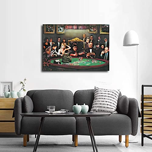 Gangster Poker Godfather Goodfellas Scarface Sopranos Poster Canvas Print Wall Art Modern Classroom Kitchen Bedroom Room Aesthetics Decoration Boys Women Gift Unframed And Framed (24X36Inch-Framed) #TOP3