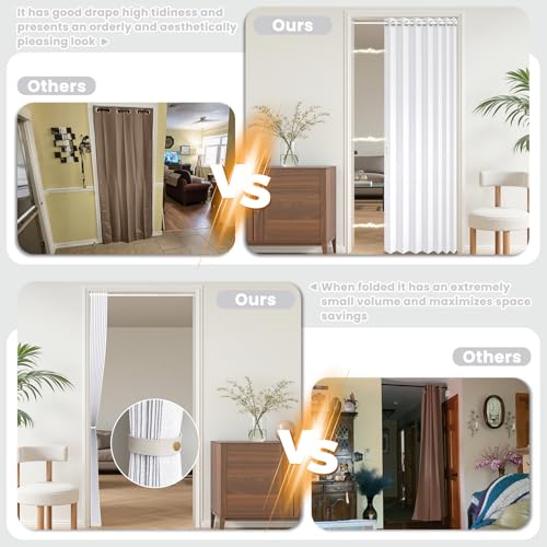 Image of AJAZZ Blackout Accordion Doors Curtain with Curtain Rods Adjustable 28-52 inch Long, Magnetic Door Curtains for Bedroom Living Room Doorway Curtain Set, 1 Pack, W52 x L80 in, White