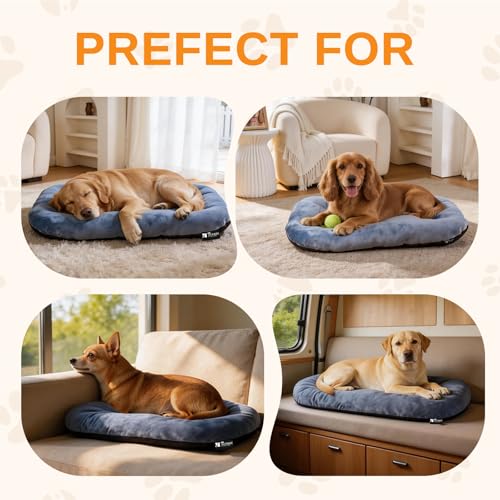Image of Washable Oval Dog Bed for Small Dog Bed, High-Resilience,Dusty Blue
