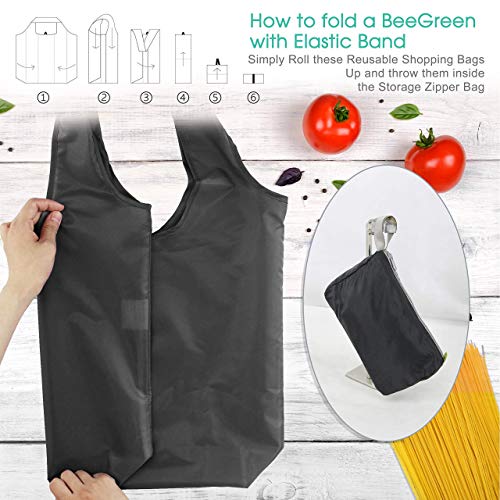 Image of BeeGreen Rolled Up Grocery Bags Reusable Shopping Bags Foldable for Groceries