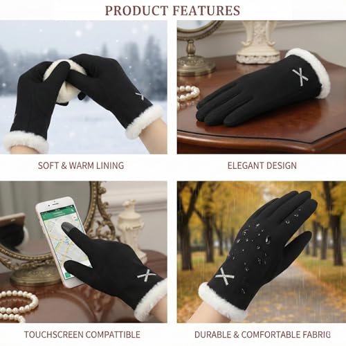 Image of Kraptick Women's Winter Woolen Gloves-Premium Thermal Fleece Lined Touchscreen Hand Warmer Gloves for Cold Weather, Cycling & Driving Soft Fur Cable Knit Elastic Mittens (Free Size, butterfly)(Gray)-8