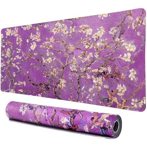 Vimorco Waterproof Desk Pad, XXL Large Mouse Extended Gaming Mousepad with Anti-Slip Rubber Base,Computer Laptop Keyboard Mouse Mat for Women Girls Work,Game,Office,31.5 x 15.7 inch,Purple Flowers