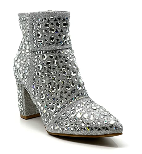 Forever Women Rhinestone Glitter Block Chunky Heel...