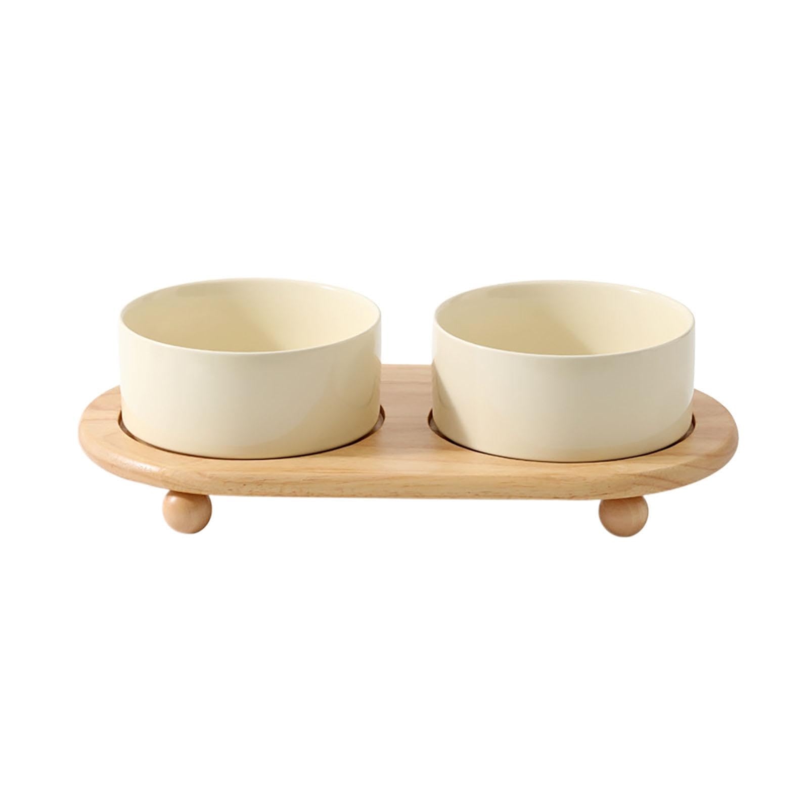 Ensemble de 3 Gamelles surélevées pour Chats avec Support, en Céramique. Structure Stable et Sûre, Idéale pour Les Petits Chats, Beige