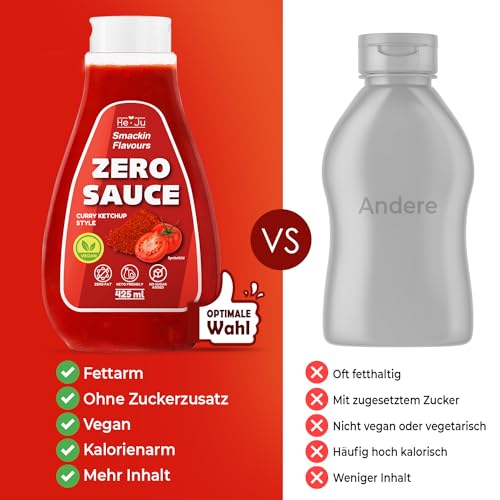 He-Ju Zero Sauce Curry Ketchup, 1x 425ml Light Sauce, ohne Fett und ohne Zuckerzusatz, vegan und glutenfrei, Keto Diät geeignet (425 ml (1er Pack), Curry Ketchup Style)