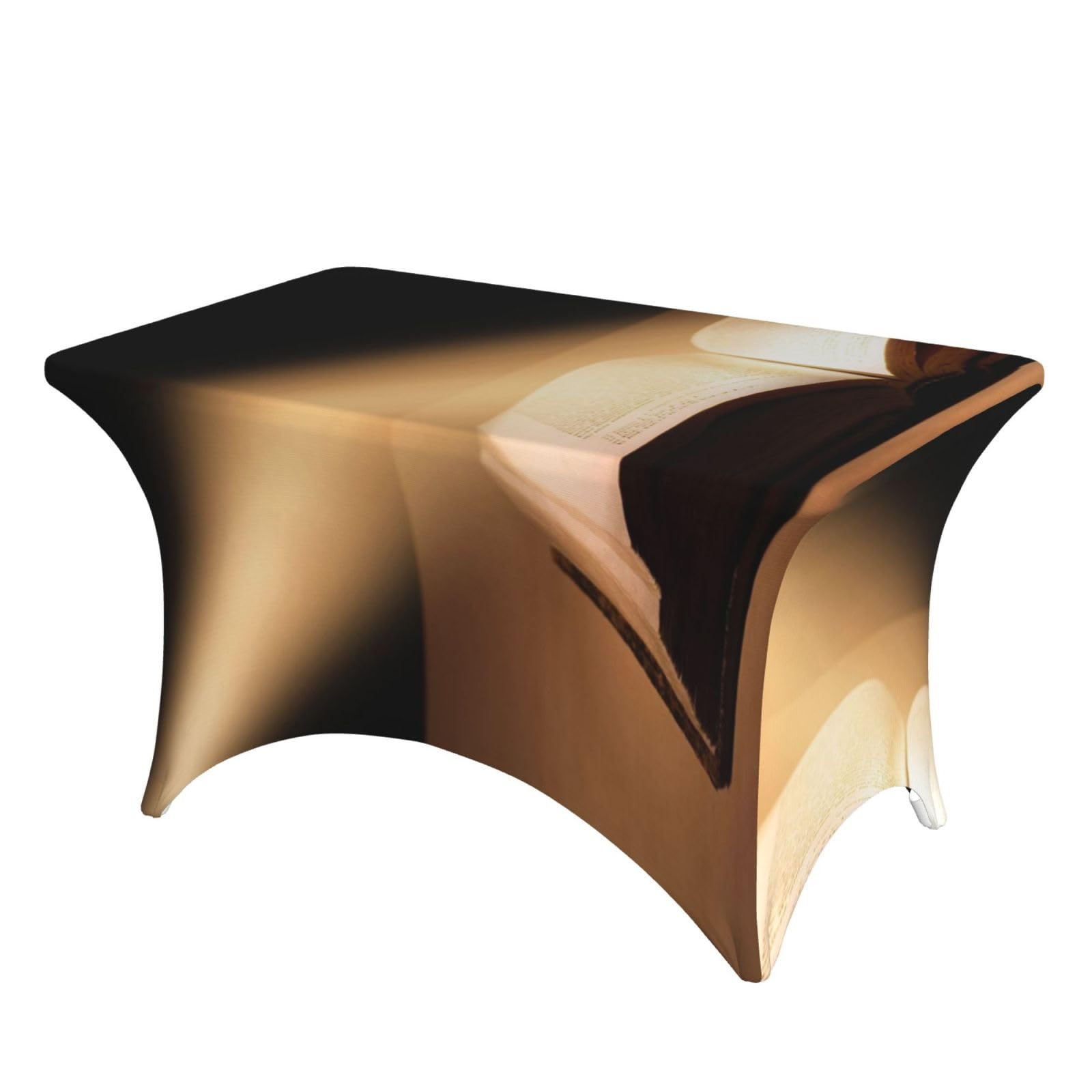 DCEHGEW 4FT Spandex Rectangular Table Cloth, The Book Printed Fitted Elastic Tablecloths Washable Table Cover for Event, Wedding, Banquet & Party