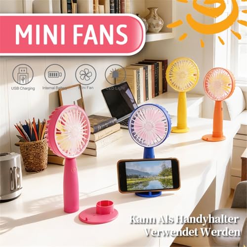 Mini ventilateur portable USB bleu avec sa base de recharge de bureau