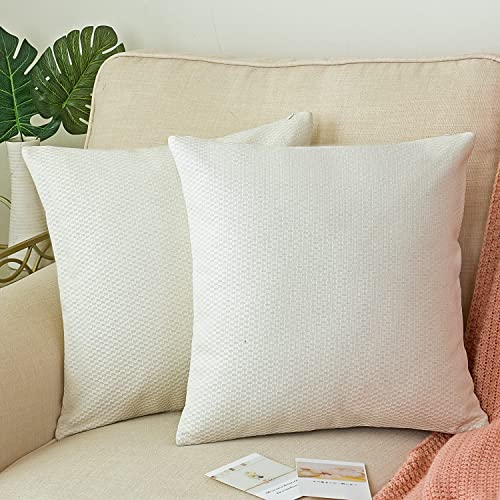 Decorative Linen Throw Pillow Covers, Spring Garden Home Set Of 2 Pillows Protector Cushion Case For Couch/Chair, 16 X 16 Inches/40Cm, Pure White #TOP1