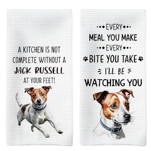 Tzhim Jack Russell Terrier Kitchen Towels Set of 2, Jack Russell Terrier Gifts, Jack Russell Tea Towels Dish Towels for Kitchen, Jack Russell Dog Hand Towels, Dog Kitchen Bathroom Decor, 16x24 Inch