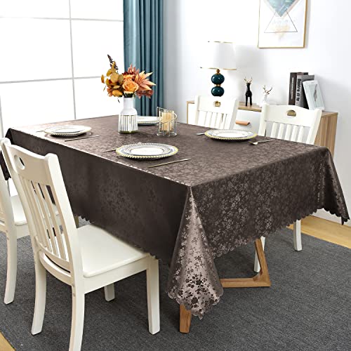 Romanstile Rectangle Vinyl Tablecloth,100% Waterproof Heavy Duty Oil Spill Proof Stain Resistant Plastic Pu Table Cover With Flannel Backing For Kitchen/Dining/Parties（Rose Coffee, 60 X 84 #TOP3