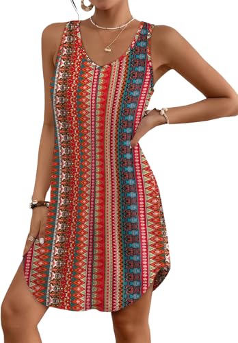 Image of Aokosor Womens Summer Dresses 2026 Loose V Neck Sleeveless Dress Sundresses Swimsuit Coverup Vacation Outfits