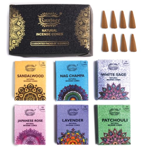Raajsee RJ CONES Natural Incense Cones,6 Pack Mixed Scents Gift Pack 15 Pc Each cover