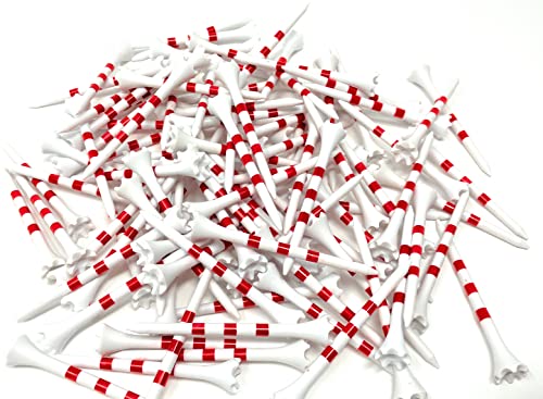 Northpointe 3 ¼” Golf Tees Plastic – White W/Red Stripes - 100 Plastic Golf Tees In Bulk #TOP4