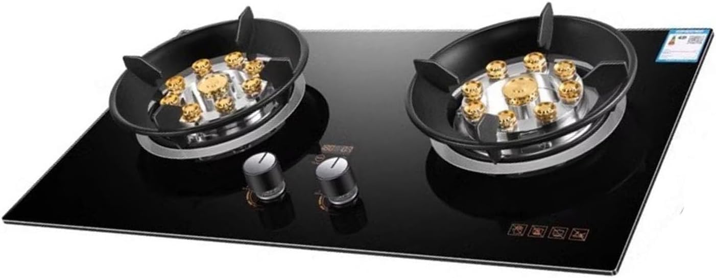 Gas Stove 2 Burners,Built-in Black Glass Gas Hob with Timer and Flame Failure Protection,NG/LPG Convertible,Desktop/Embedded Pulse Ignition(Lpg)