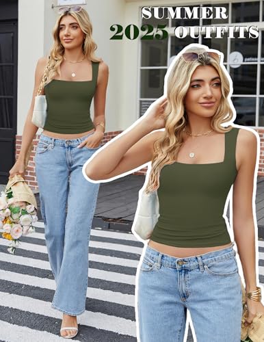 Image of Avidlove Women's Square Neck Tank Top Double Lined Basic Crop Tops Going Out Shirt Slim Fit Summer