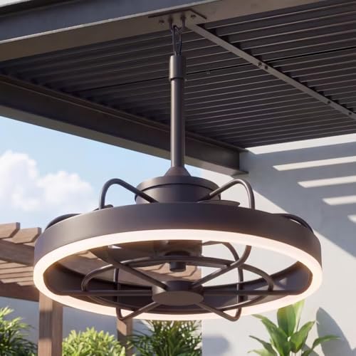 Heromind Modern Gazebo Fan with Light, 20" Plug-in Gazebo Ceiliing Fan with App/Remote Control, Outdoor Ceiling Fan with Light IP65 Waterproof, 3 CCT Light, for Gazebo - Black