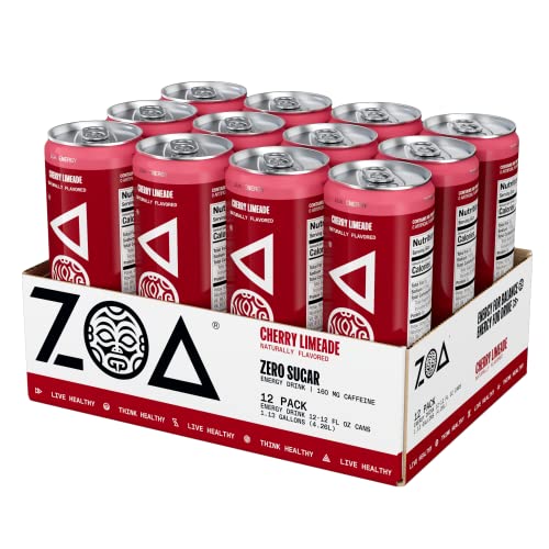 Zoa Zero Sugar Energy Drinks - Healthy Energy Formula With Vitamins, Electrolytes, Antioxidants, 160Mg Of Natural Caffeine - Cherry Limeade, 12 Ounce (Pack Of 12) #TOP3