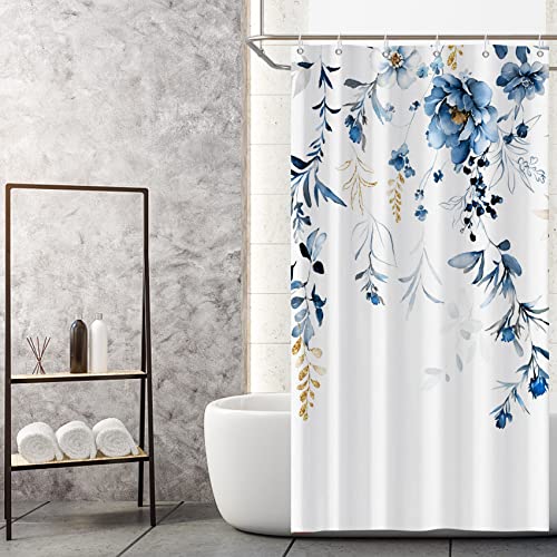MIRRORANG Blue Leaf Stall Shower Curtain