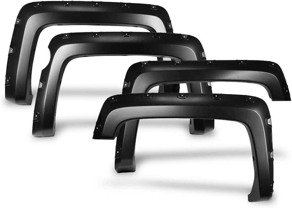 IKON MOTORSPORTS Fender Flares Compatible With 2014-2018 Chevy Silverado 1500 Short Bed Model, Pocket Rivet Style Matte Black Finish PP Front Rear Right Left Wheel Cover Protector Vent Trim