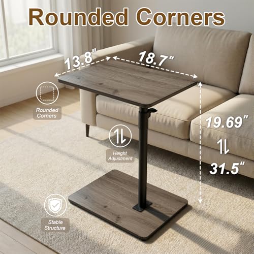 Image of YUHFERA Sofa Armrest Tray Table for Couch - 360 Swivel Height Adjustable C Shaped End Table for Small Spaces, Snack Side Table for Bed or Chair with Phone & Tablet Slot (Gray, Enlarged)