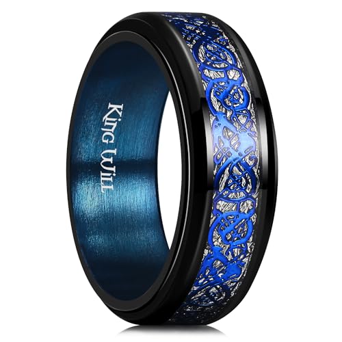 Image of King Will 316L Stainless Steel Spinner Ring for Men Women- 8mm Width Fidget Ring with Dragon /Celtic Knot Pattern, Stress Anxiety Relief Comfort Fit Wedding Band