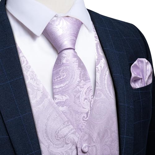 Image of DiBanGu Mens Vest and Tie Set Formal Paisley Waistcoat and Necktie Pocket Square Cufflinks Silk Suit Vest for Tuxedo Wedding