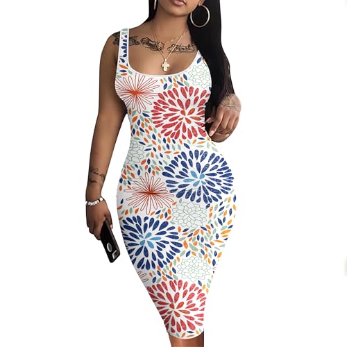 Image of Nimsruc Women Casual Sexy Tank Top Bodycon Dress Summer Pencil Sleeveless Basic Midi Club Dresses