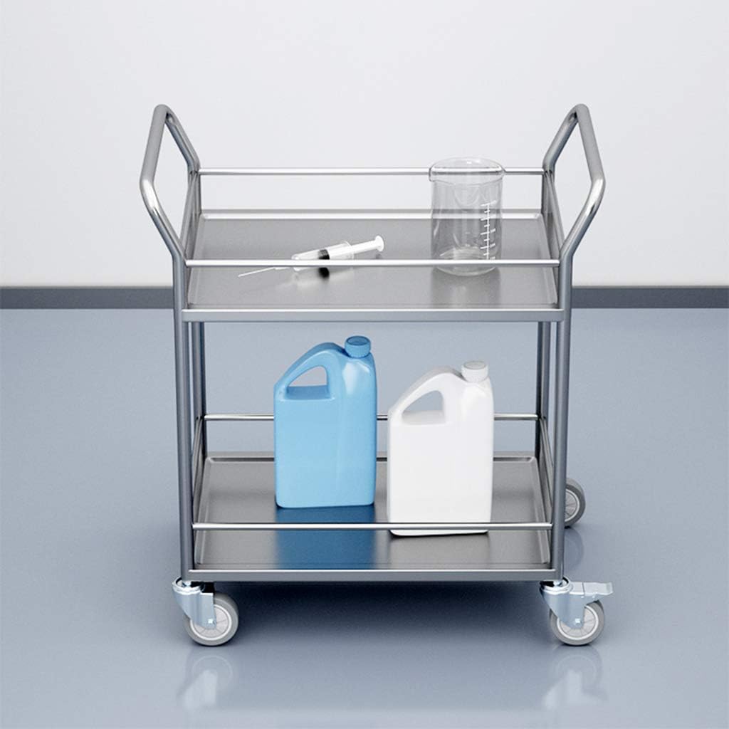 One-Piece Welded Medical Trolley 2-Layer Workbench Double Armrests Fenced 201/304/316 Stainless Steel Optional High-end Silent Wheels 15.7x15.7x33.5 Inches (316 Stainless Steel 40x35x80)