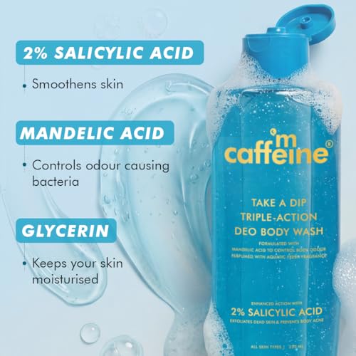 Image of mCaffeine Take a Dip Deo Body Wash with Mandelic and Salicylic Acid Keeps You Odour-Free for up to 6 Hours & Guava Tini 6% Brightening Actives De-Tan Body Wash Reduces Tan, Brightens Skin