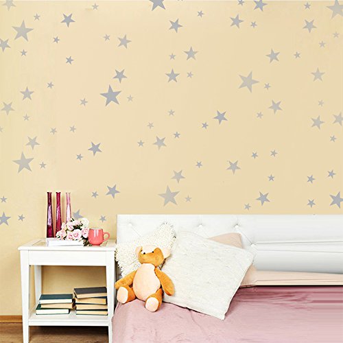 Toarti Stars Wall Decals (124 Decals) Wall Stickers Removable Home Decoration Easy To Peel Stick Painted Walls Metallic Vinyl Polka Wall Decor Sticker For Baby Kids Nursery Bedroom (Silver Stars) #TOP1